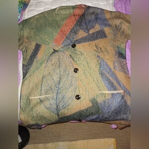 Leaf Patterned Button-Up Unisex Sweater